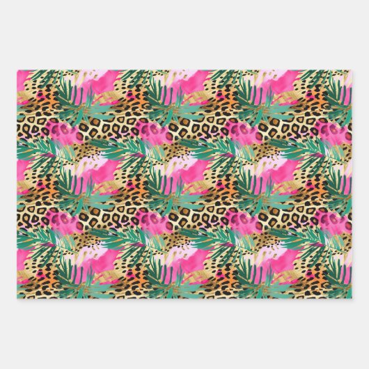 Pink Safari Animals' Fur Prints Patterns Spaß Geschenkpapier Set (Vorderseite)