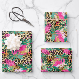 Pink Safari Animals' Fur Prints Patterns Spaß Geschenkpapier Set