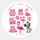 Pink Safari Animals Theme Girl Birthday Party Runder Aufkleber (Vorderseite)