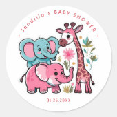 Pink Safari Animals Theme Girl Birthday Party Runder Aufkleber (Vorderseite)