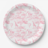 Pink Safari Animals Toile de Jouy Baby Dusche Pappteller (Vorderseite)