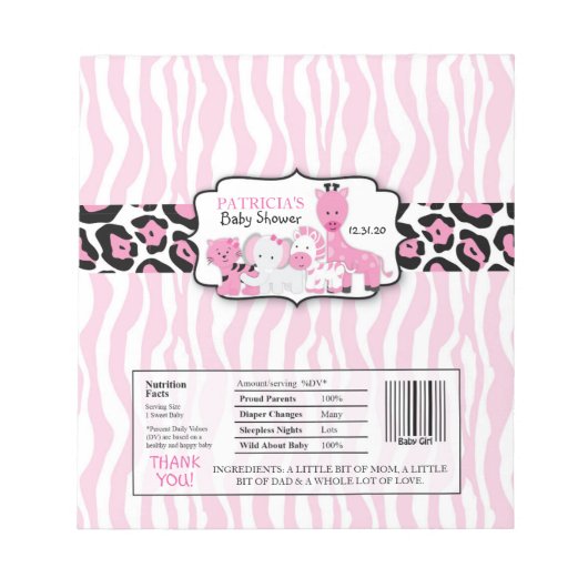 Pink Safari Chocolate Candy Bar Wrappers Notizblock (Vorderseite)