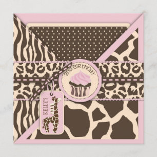 Pink Safari Giraffe & Cupcake 2. Geburtstag Einladung