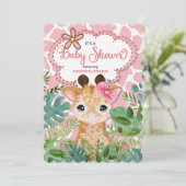 Pink Safari Giraffe Kinderdusche Einladung (Stehend Vorderseite)