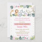 Pink Safari Jungle Animal Baby Dusche Einladung (Vorderseite)