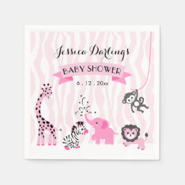 Pink Safari Jungle Animals Baby Girl Dusche Napkin Serviette
