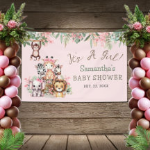Pink Safari Jungle Baby Dusche Banner Girls Thema