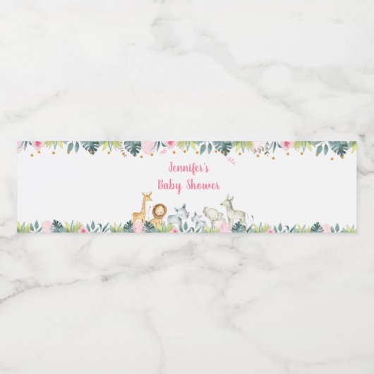 Pink Safari Jungle Baby Dusche Wasserflaschenetikett (Einzelnes Label)