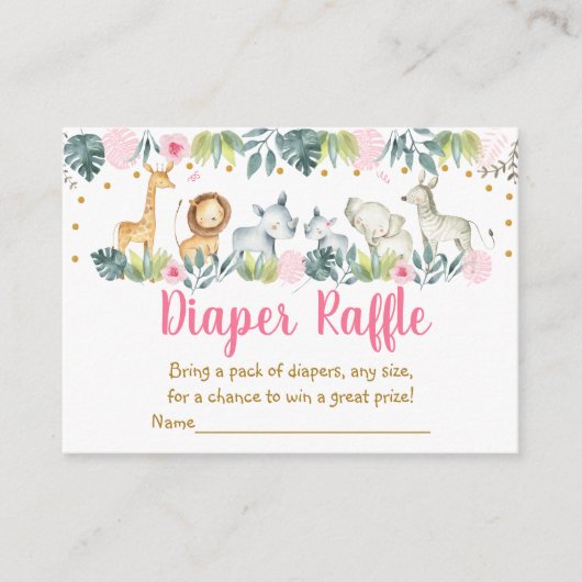 Pink Safari Jungle Baby Dusche Windeln Raffle Begleitkarte (Vorderseite)