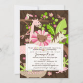 Pink Safari Jungle Baby Girl Dusche oder Sprinkle Einladung (Vorderseite)