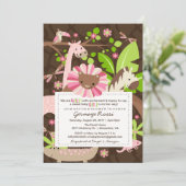 Pink Safari Jungle Baby Girl Dusche oder Sprinkle Einladung (Stehend Vorderseite)