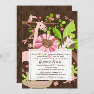 Pink Safari Jungle Baby Girl Dusche oder Sprinkle Einladung