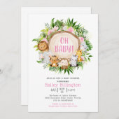 Pink Safari Jungle Oh Baby Watercolor Babydusche Einladung (Vorne/Hinten)