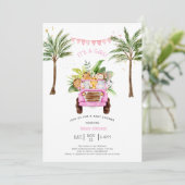 Pink Safari Jungle Palm Trees Girly Babydusche Einladung (Stehend Vorderseite)