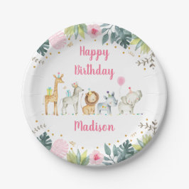 Pink Safari Jungle Party Tier Geburtstag Pappteller
