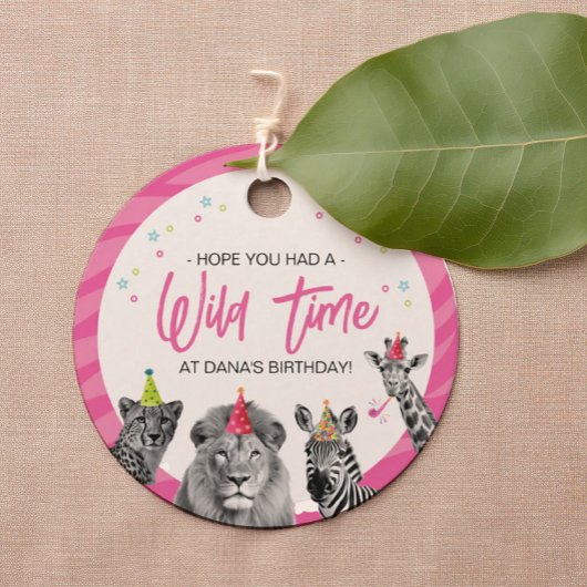 Pink Safari Jungle Rufen alle Tiere Geburtstag Geschenkanhänger