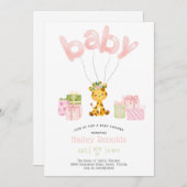 Pink Safari Jungle Watercolor Giraffe Kinderdusche Einladung (Vorne/Hinten)
