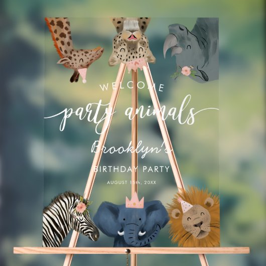 Pink Safari Thema Geburtstagsparty Begrüßung Acrylschild (Neutral)