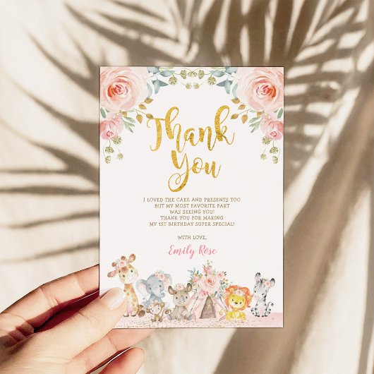 Pink Safari Tiere Wild ein Party Danke Karte