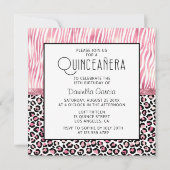 Pink Safari Tiger Leopard Shimmer Quinceañera Einladung (Vorderseite)
