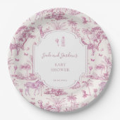 Pink Safari Toile de Jouy | Babyparty Pappteller (Vorderseite)