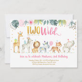 Pink Safari Two Wild Geburtstag Einladung (Vorderseite)