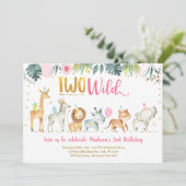 Pink Safari Two Wild Geburtstag Einladung (Stehend Vorderseite)