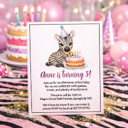 Pink Safari Zebra Mädchen Fünf Geburtstagsfeier Einladung