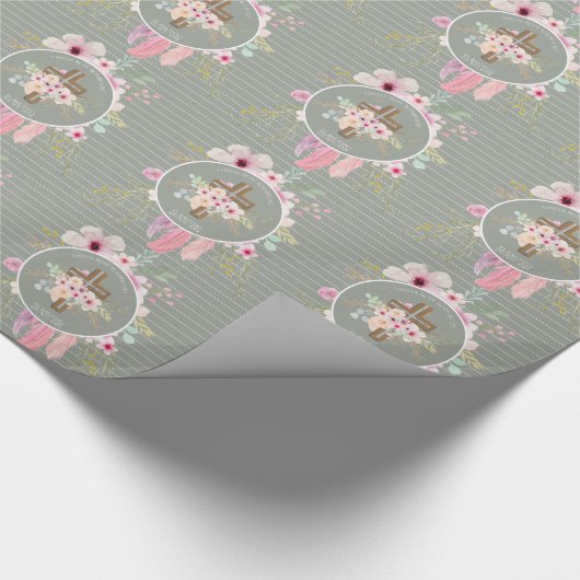 Pink Sage Blumenkreuz BAUTIZO Taufe Bautismo Geschenkpapier (Ecke)