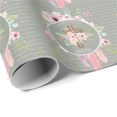 Pink Sage Blumenkreuz BAUTIZO Taufe Bautismo Geschenkpapier (Rolleneckpunkt)