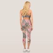 Pink Sage Green Flowers Leave Watercolor Capri Leggings (Rückseite)