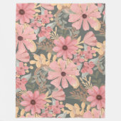 Pink Sage Green Flowers Leave Watercolor Fleecedecke (Vorderseite)
