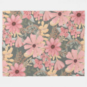 Pink Sage Green Flowers Leave Watercolor Fleecedecke (Vorderseite (Horizontal))