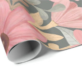 Pink Sage Green Flowers Leave Watercolor Geschenkpapier (Rolleneckpunkt)