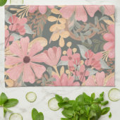 Pink Sage Green Flowers Leave Watercolor Geschirrtuch (Gefaltet)