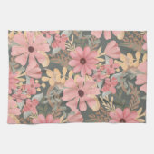 Pink Sage Green Flowers Leave Watercolor Geschirrtuch (Horizontal)