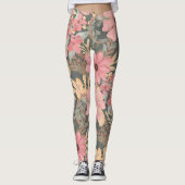 Pink Sage Green Flowers Leave Watercolor Leggings (Vorderseite)