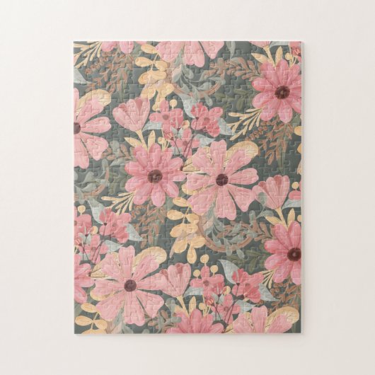 Pink Sage Green Flowers Leave Watercolor Puzzle (Vertikal)