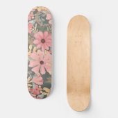 Pink Sage Green Flowers Leave Watercolor Skateboard (Vorderseite)