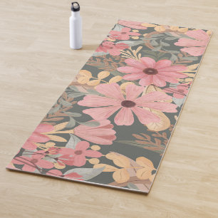 Pink Sage Green Flowers Leave Watercolor Yogamatte