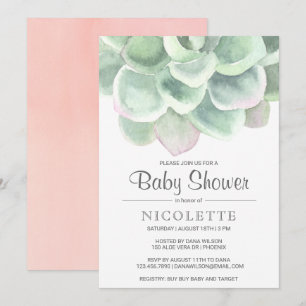 Pink Sage Green Girl Succulent Baby Dusche Einladung