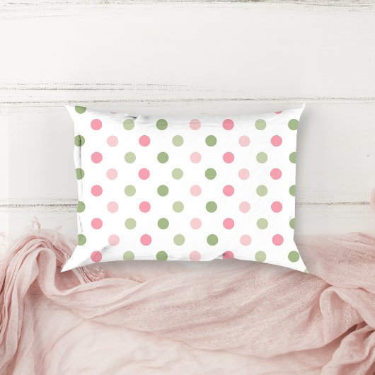 Pink & Sage Green Pastel Polka Dot Dekokissen