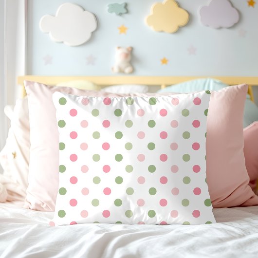 Pink & Sage Green Pastel Polka Dot Kissen