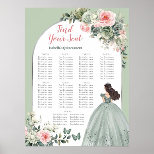 Pink Sage Green Quinceañera Seekarte Zeichen Poster (Vorne)