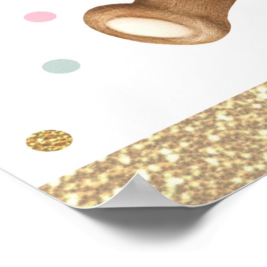 Pink Sage Green Teddy Bären Balloon Welcome Baby Poster (Ecke)