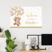 Pink Sage Green Teddy Bären Balloon Welcome Baby Poster (Heimbüro)