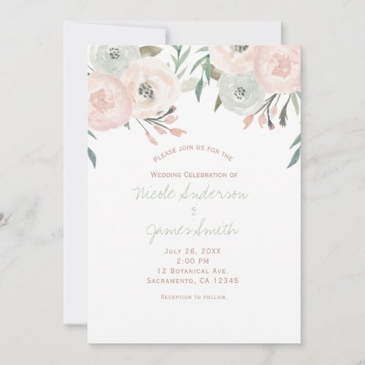 Pink Sage Mint Green Moderne Blumenhochzeit Einladung (Vorderseite)