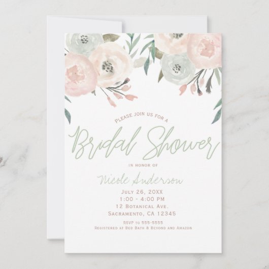 Pink & Sage Minze Grün Modernes Brautparty Einladung (Vorderseite)