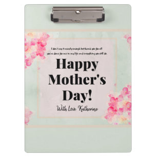 Pink Sage Watercolor Floral Mütter Tag Vorlage Klemmbrett