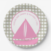 Pink Sailboat Girl Nautical Baby Dusche Pappteller (Vorderseite)